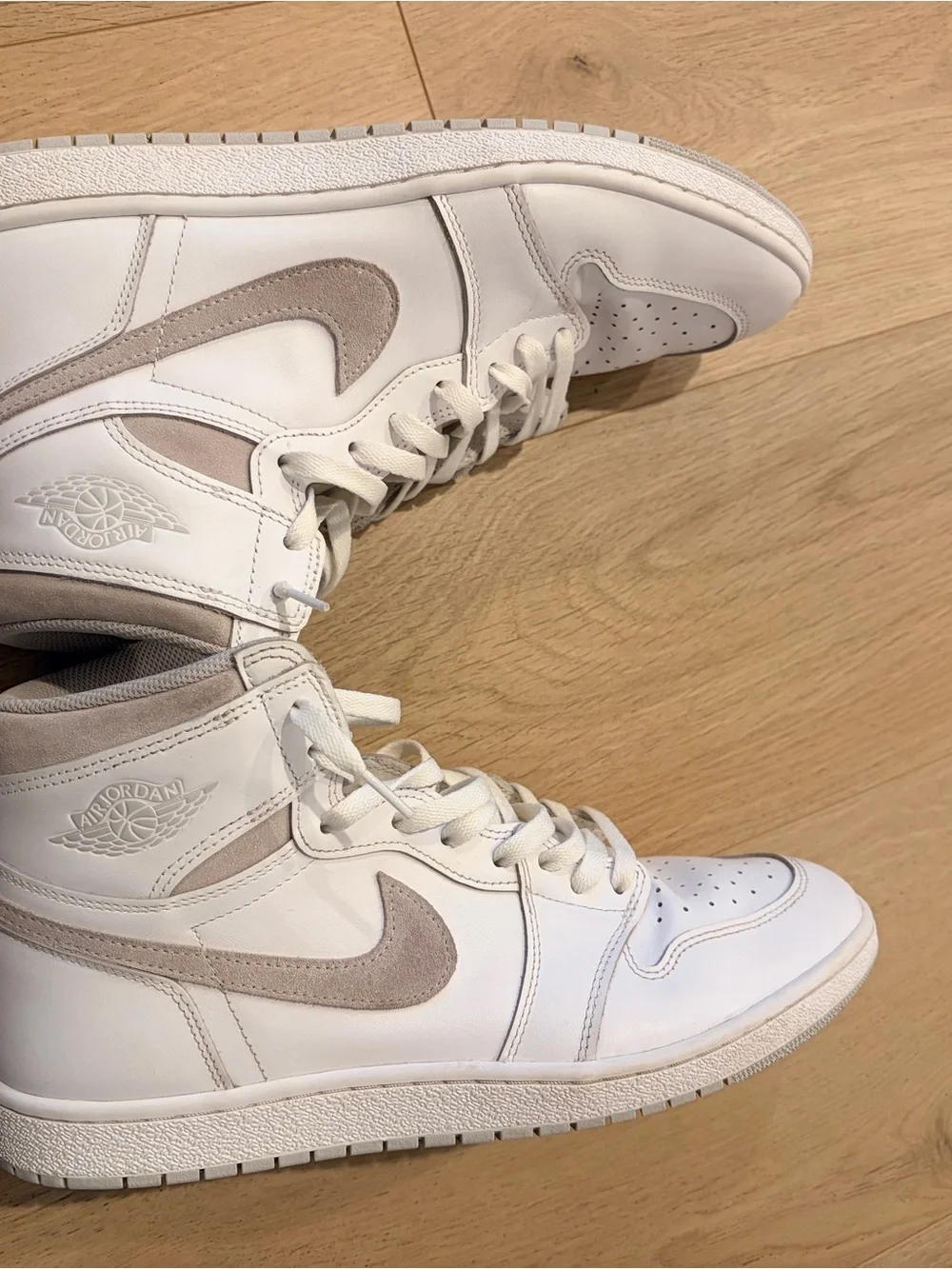 Jordan Lace-Up High Top Boots in White and Light Taupe